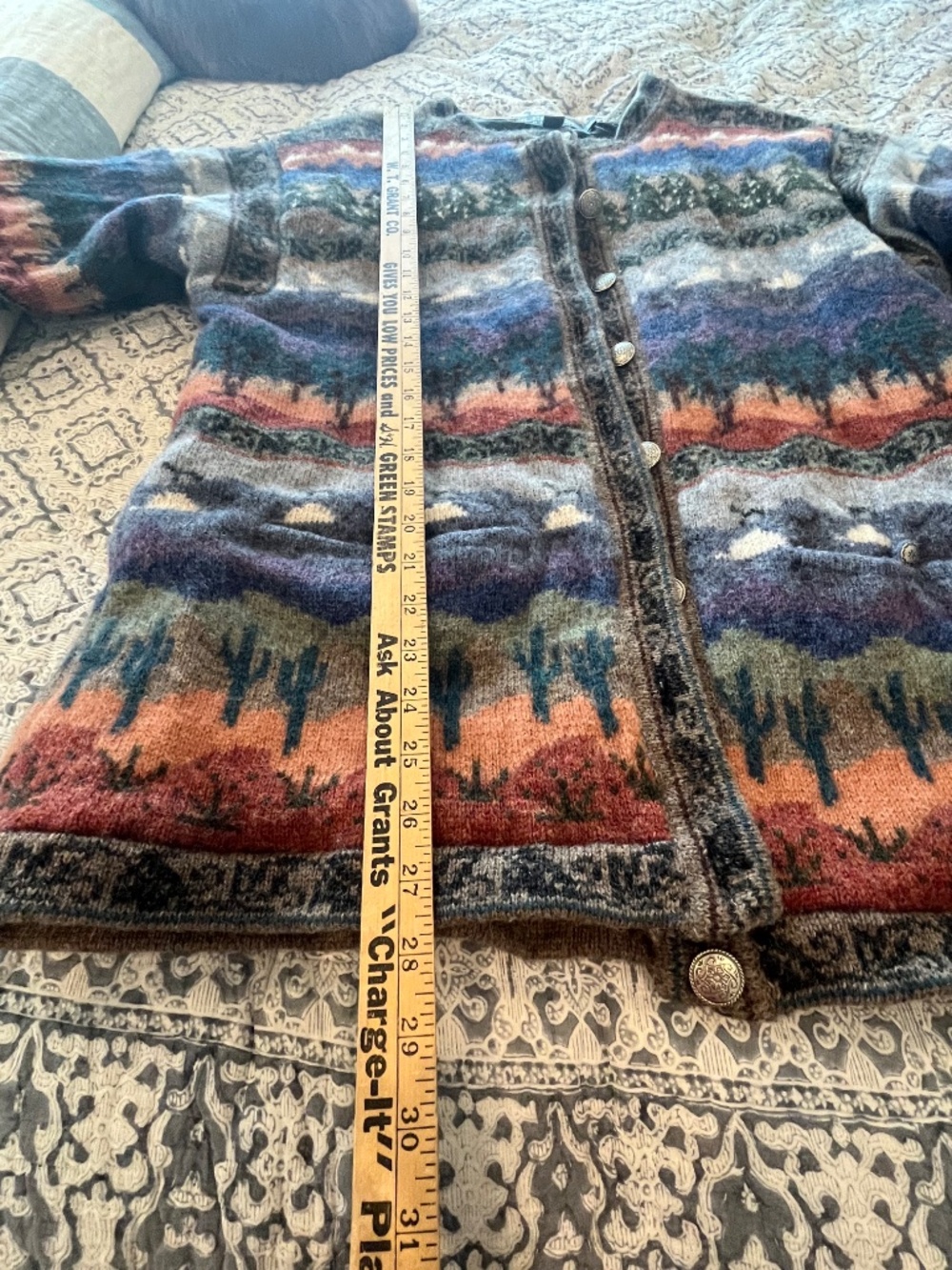 VTG Icelandic Design Wool Landscape Cardigan Sweater Jacket Lined XL Cabin Core - Picture 9 of 11